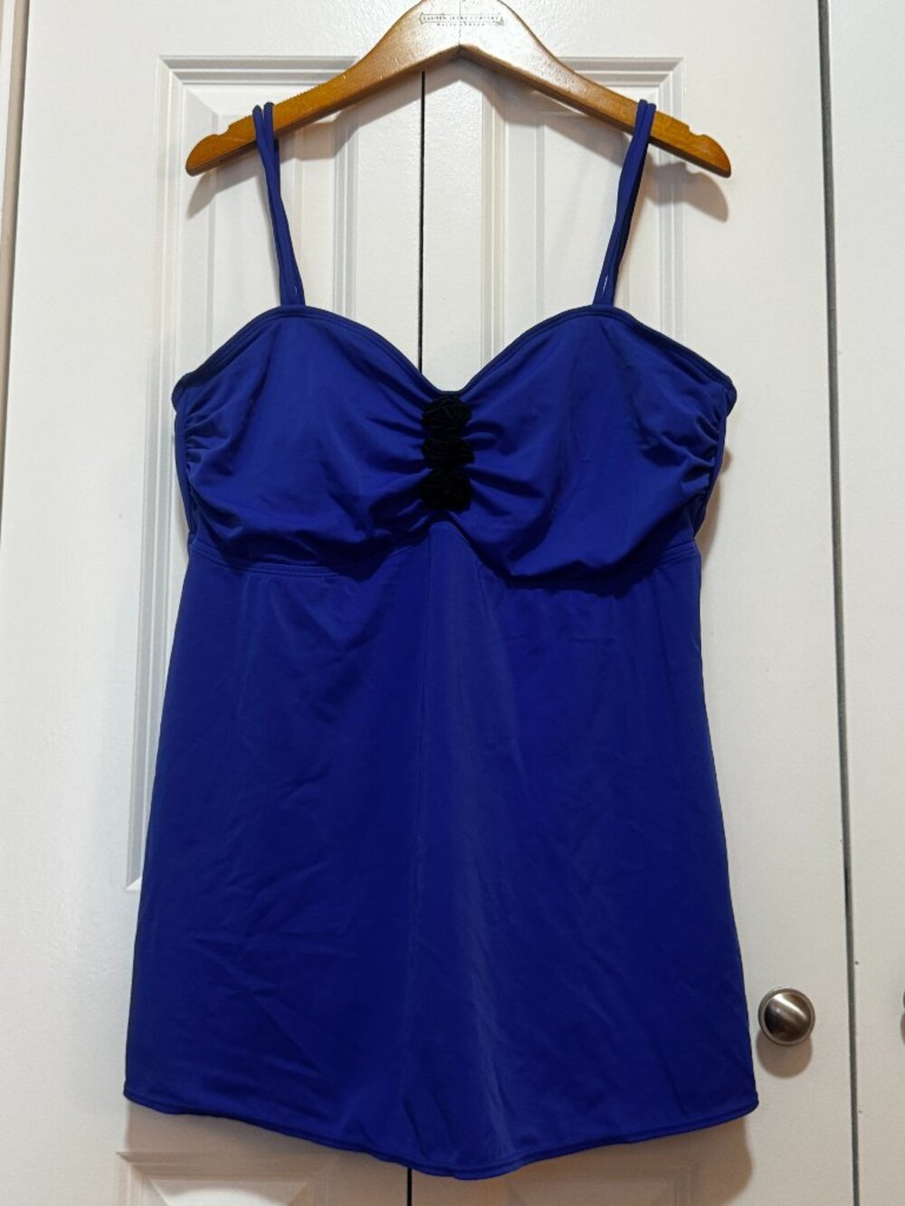 Blue Tankini Top Swim Tank Floral Accent Adjustable Straps Size Unknown
